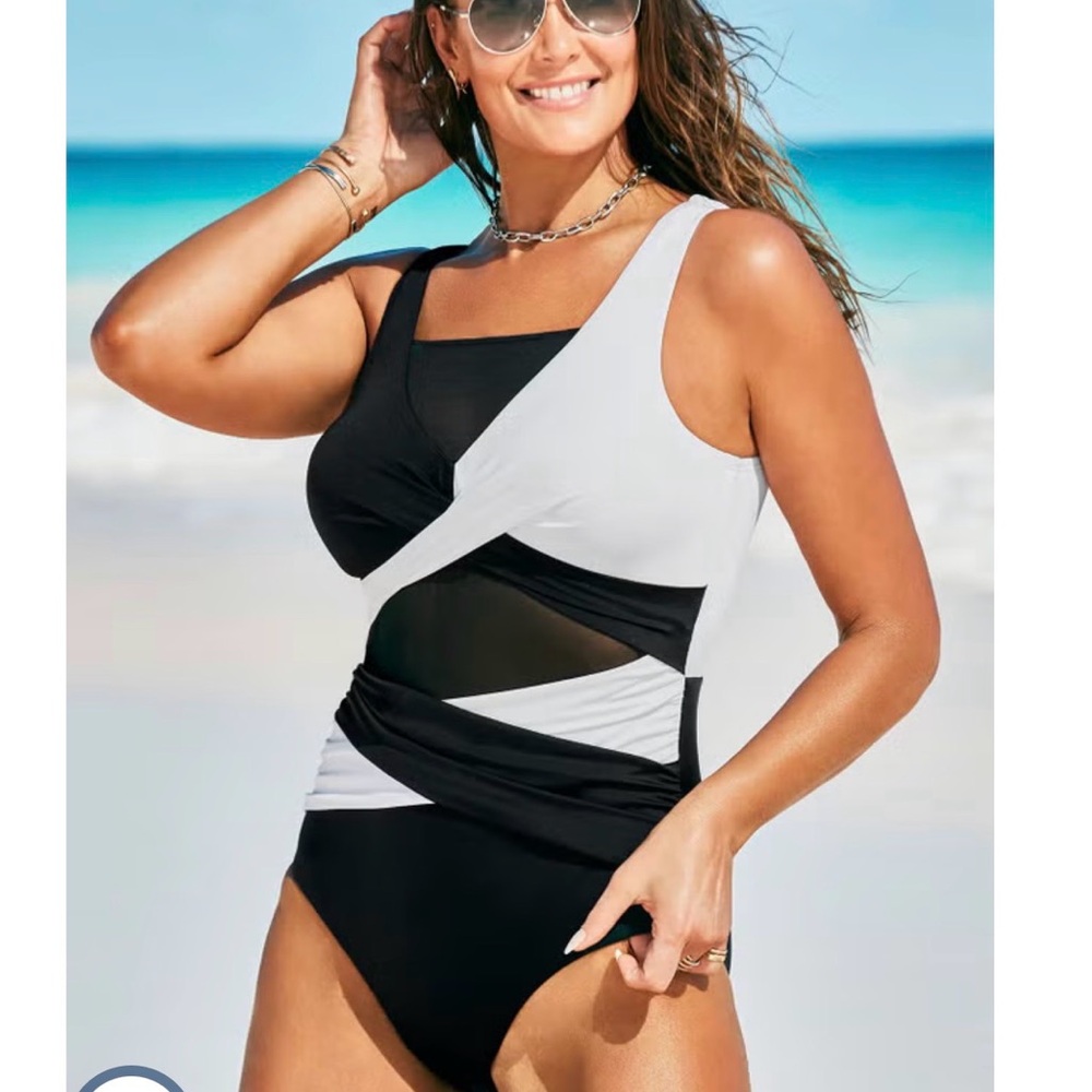 Swimsuits For All Black and White Mesh One Piece